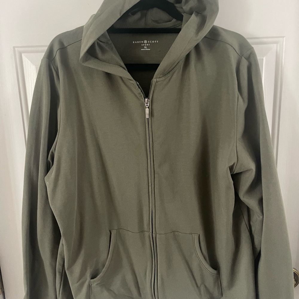 Karen Scott Olive Green Zip-Up Hoodie